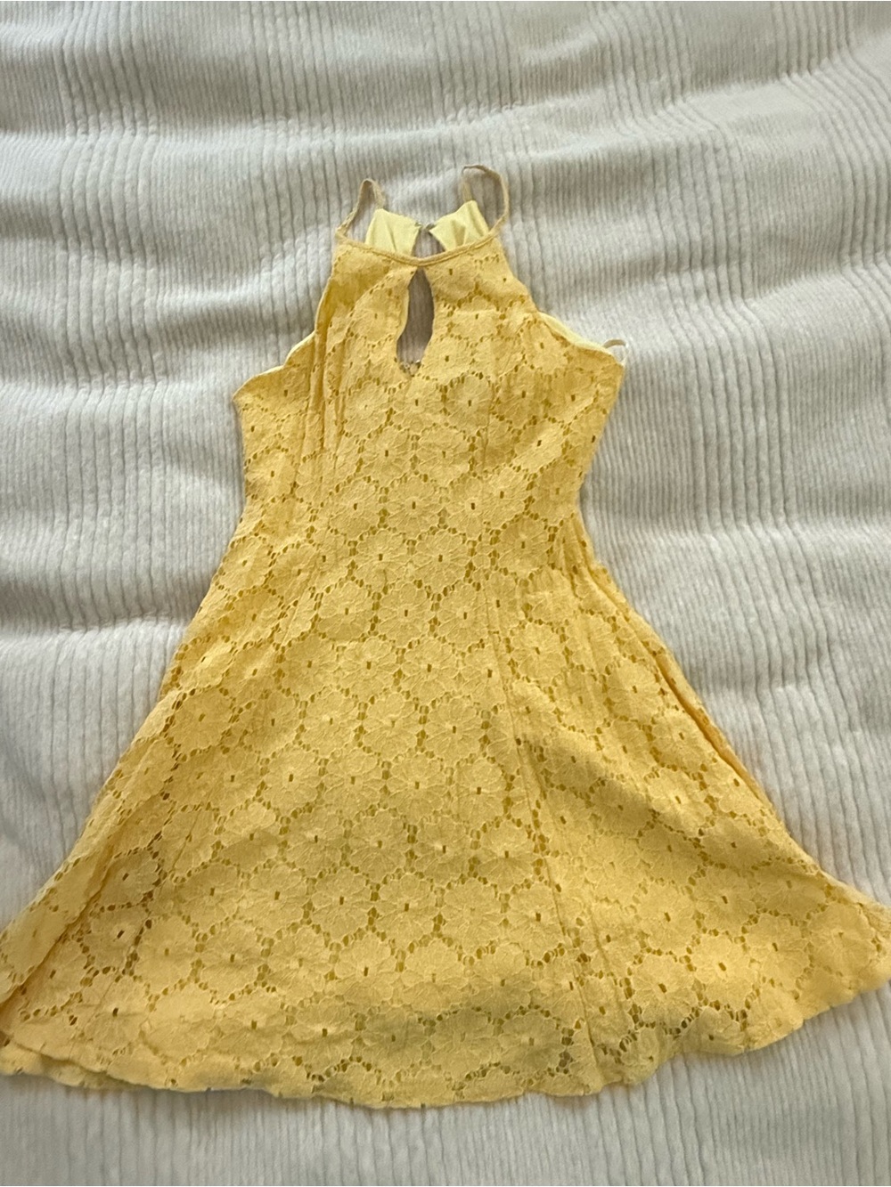 Jodi Kristopher yellow eyelet lace fit & flare dress, size 1 💛
